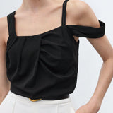 BIZwear Top de primavera/verano para mujeres, simple y versatil, unicolor y con pliegues