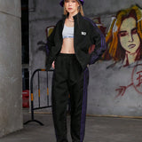 Sport Streetz Conjunto de chaqueta deportiva y pantalones de manga larga casuales con rayas laterales para mujer