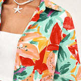 WYWH Set de 2 piezas para mujer con camisa de playa y pantalones cortos con diseno multicolor de flores y plantas tropicales para vacacionar en la playa