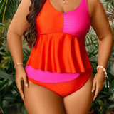 Swim Vcay Conjunto de tankini con bloqueo de color para vacaciones de verano en la playa de talla grande