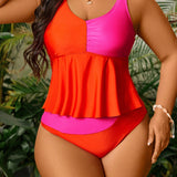 Swim Vcay Conjunto de tankini con bloqueo de color para vacaciones de verano en la playa de talla grande