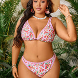 Swim Vcay Conjunto de bikini de moda y atractivo con estampado floral para mujeres de talla grande, ideal para vacaciones en la playa en verano