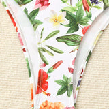 NEW Conjunto de bikini para mujeres con estampado tropical y diseno de cuello halter, separado en traje de bano y combinado con una falda pareo a juego
