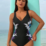 Swim Vcay Mujeres traje de bano de una pieza con estampado de flores, tirantes espagueti y diseno sin espalda para vacaciones en la playa