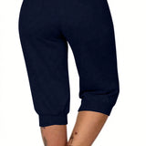 Essnce Pantalones Capri casuales de unicolor con cintura ajustable para mujeres