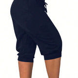 Essnce Pantalones Capri casuales de unicolor con cintura ajustable para mujeres