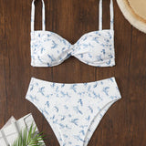 Swim Vcay Conjunto de sujetador y bikini con diseno floral y tamano grande en estampado pequeno para playa, vacaciones y piscina en verano