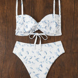 Swim Vcay Conjunto de sujetador y bikini con diseno floral y tamano grande en estampado pequeno para playa, vacaciones y piscina en verano