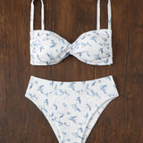 Swim Vcay Conjunto de sujetador y bikini con diseno floral y tamano grande en estampado pequeno para playa, vacaciones y piscina en verano