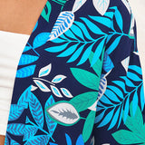 WYWH Conjunto informal de dos piezas con camisa y pantalon corto con estampado de plantas para vacaciones de verano