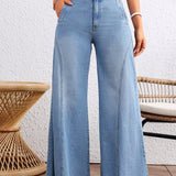 VCAY Jeans de pierna ancha para mujeres con bolsillos para uso casual diario