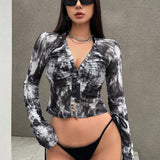 DAZY Cubierta de kimono de playa para mujeres con estampado tie-dye, plisada y ajuste delgado para resort