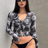 DAZY Cubierta de kimono de playa para mujeres con estampado tie-dye, plisada y ajuste delgado para resort