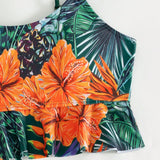 Swim Vcay Conjunto de traje de bano con tirantes finos y corte cuadrado de color puro con impresion de planta para vacaciones en la playa