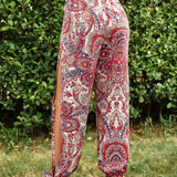VCAY Pantalon de mujer tejido de pierna ancha con abertura lateral y cintura alta para vacaciones
