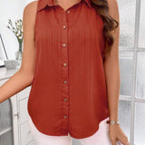 Essnce Blusa Casual sin mangas, de a grande, verano, de unicolor, con botones y corte recto