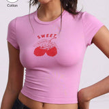 Forever 21 Camiseta rosa de manga corta con estampado de cerezas