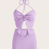 ICON Conjunto de dos piezas: Top halter con sencillo detalle frontal retorcido y falda