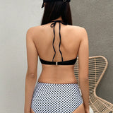 DAZY Conjunto de sujetador halter y bikini con fondo de lunares, traje de bano para vacaciones de verano en la playa, 2 piezas