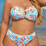 Swim Vcay Conjunto de bikini de talla grande para playa en verano con sujetador bandeau y fondo de bikini separados con estampado floral