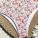 Swim Traje de bano de una pieza con ribetes de volantes y estampado floral pequeno para piscina o vacaciones de playa de verano