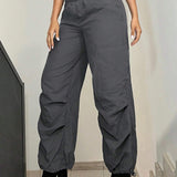 ICON Pantalones de carga jogger grises Y2K holgados de unicolor para mujer