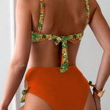 NEW  Swim Vcay Conjunto de traje de bano de mujer con estampado de planta para playa, vacaciones o piscina