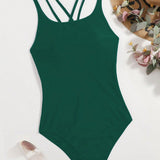 Swim Traje de bano de una sola pieza con espalda cruzada y dobles tirantes para hombros para mujer, ideal para vacaciones de verano en la playa