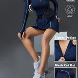 Sport Innovista Vestido azul de manga larga con cremallera activa y malla transpirable de alta elasticidad para mujer, vestido deportivo de camiseta A-Line casual diario y activo, traje de tenis para mujer