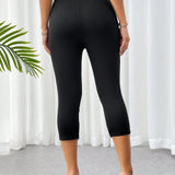 Prive Pantalones capri negros ajustados con insercion de encaje para mujer, elegantes y sencillos para usar durante el dia o en vacaciones y citas