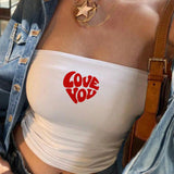 EZwear Top blanco sin mangas con escote corazon y estampado de corazon Love You, perfecto para mujeres en verano