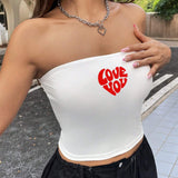 EZwear Top blanco sin mangas con escote corazon y estampado de corazon Love You, perfecto para mujeres en verano