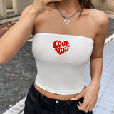 EZwear Top blanco sin mangas con escote corazon y estampado de corazon Love You, perfecto para mujeres en verano