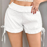 ICON Shorts texturizados de verano para mujeres con ribete fruncido y cordon ajustable