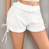 ICON Shorts texturizados de verano para mujeres con ribete fruncido y cordon ajustable