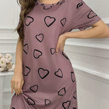 Camison Corto Heart Print Con Mangas Cortas Y Cuello Redondo