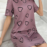 Camison Corto Heart Print Con Mangas Cortas Y Cuello Redondo