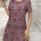 Camison Corto Heart Print Con Mangas Cortas Y Cuello Redondo