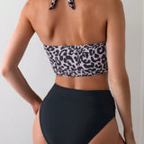 Swim Lushore Conjunto de bikini de camisola con estampado de leopardo para mujer