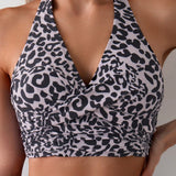 Swim Lushore Conjunto de bikini de camisola con estampado de leopardo para mujer