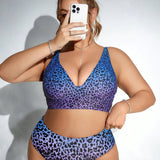 Swim Curve Top de bikini de moda con estampado de leopardo para mujer de talla grande para el verano en la playa