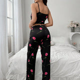 NEW Conjunto de pijama de mujer con parte superior de tirantes y pantalones largos con estampado floral para vacaciones