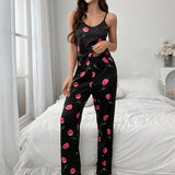 NEW Conjunto de pijama de mujer con parte superior de tirantes y pantalones largos con estampado floral para vacaciones
