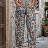 VCAY Pantalones casuales conicos para vacacionar con estampado floral y doble bolsillo para mujeres