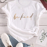 Camiseta de manga corta con cuello redondo y letras impresas para mujer, para uso diario en primavera/verano