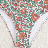 Swim Vcay Conjunto de bikini sencillo de nudo delantero y moda floral impreso para vacaciones de verano en la playa para mujeres. Patron floral aleatorio