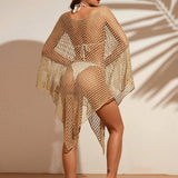 Vestido de playa de encaje tejido para mujer con transparencias para cubrirse durante las vacaciones