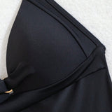 Swim Traje de bano de una pieza en negro y blanco para mujer con correas de halter sencillas para playa en verano