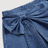 MOD Mini falda vaquera azul de cintura alta con lazo para mujer