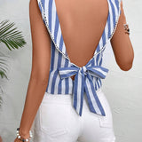 Camisa de mujer a rayas azul y blanca de moda para uso diario en verano